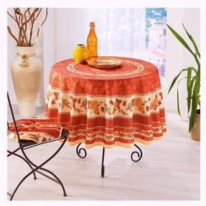 71" ROUND SUNFLOWER OLIVE ORANGE FRENCH TABLECLOTH